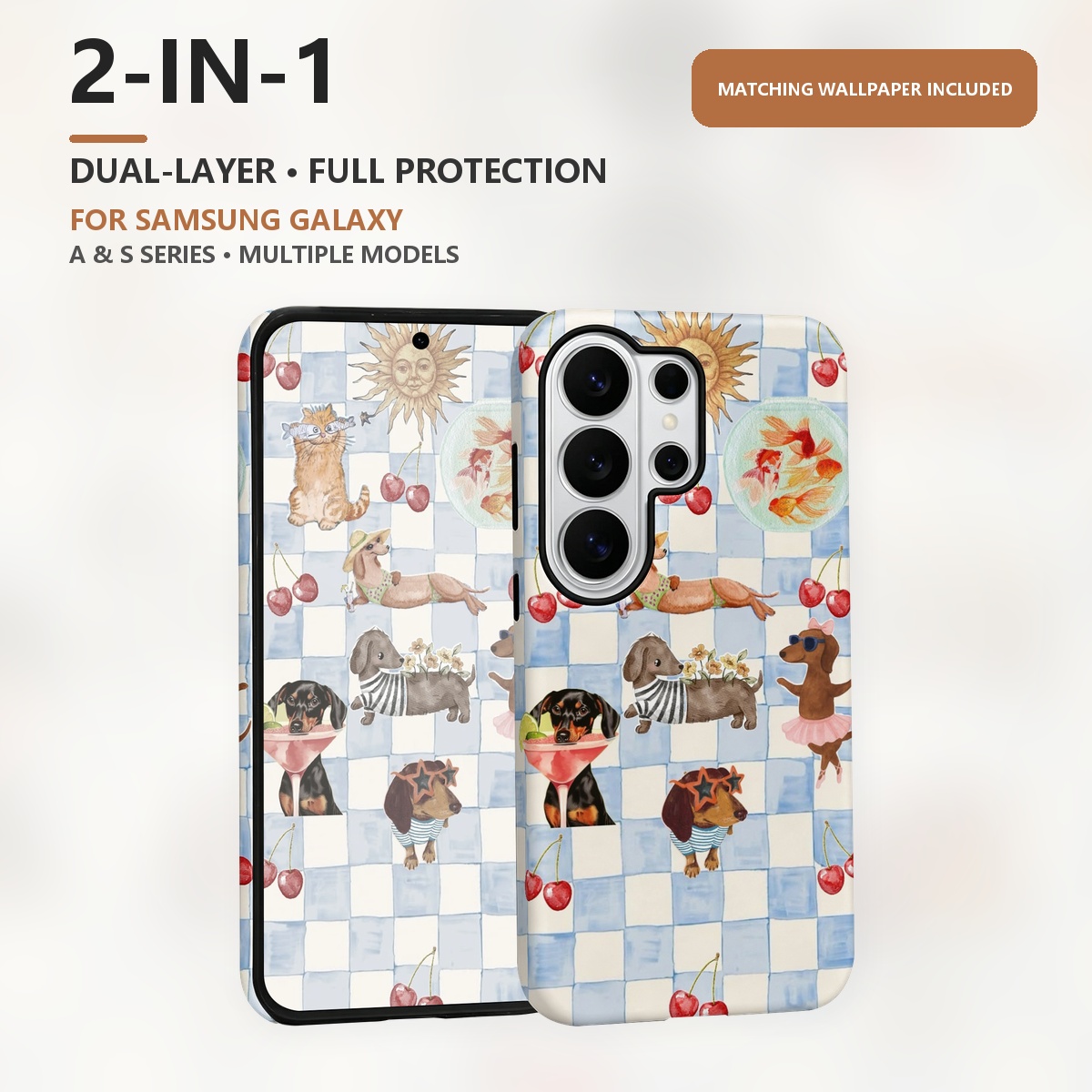 Samsung Galaxy S24 - Komik Köpekler Temalı, İki Katmanlı, Yazlık