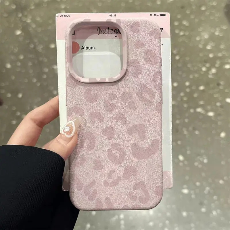 Xiaomi Redmi Note 14 - Pembe Leopar Baskı Lichee Desen Silikon